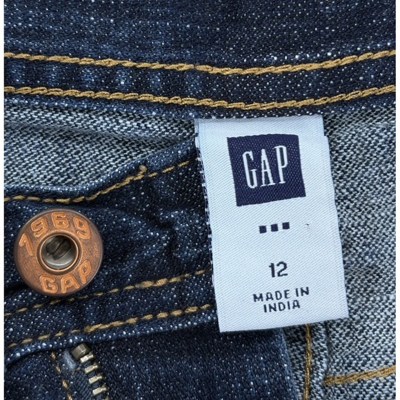 Vintage GAP Denim Mini Skirt Women's 12 Blue Dark Wash Floral-Bleach Pockets Y2K - Picture 5 of 9